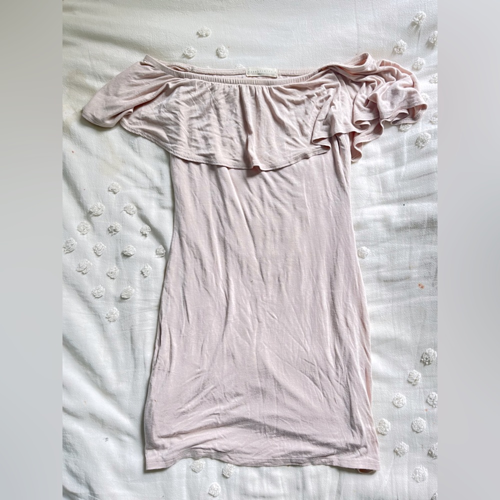 Baby pink off the shoulder mini dress